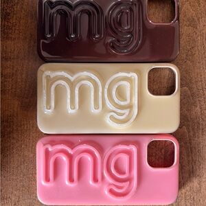 BaubleBar Silicone 'mg' Embossed Phone Case Trio - Brown, Cream, Pink